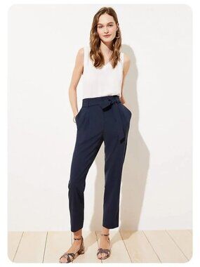 NEW Loft Petite Navy Blue Tie Waist Slim Pants/Trousers, XXSP